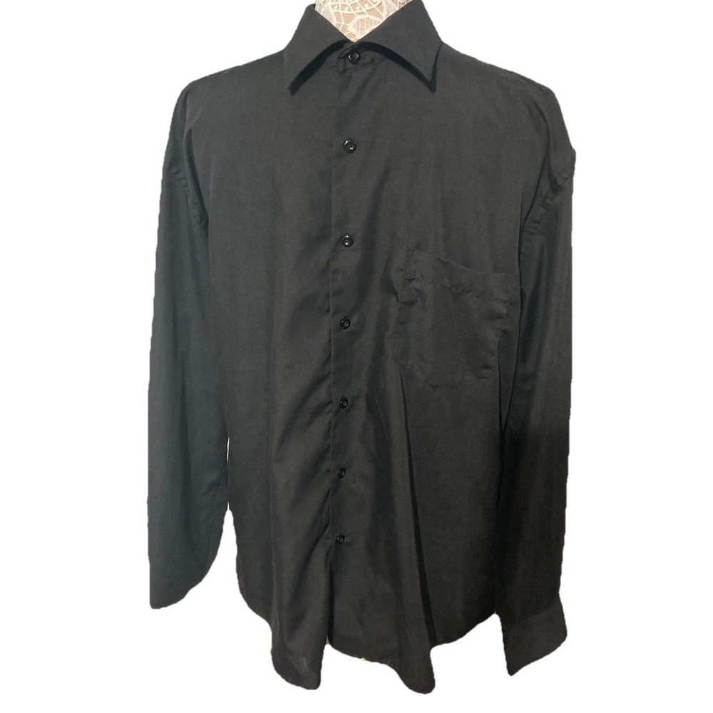 Bertini Italy Black Dress Shirt Mens 16-16.5 34-35 Long Sleeve Button Up